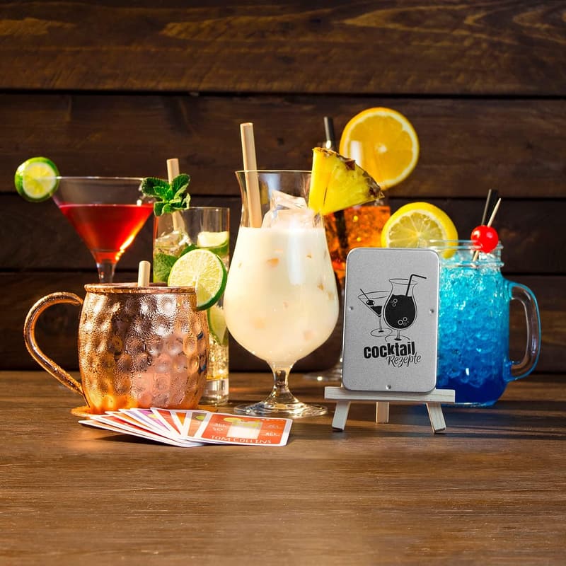 Cocktail-Rezepte auf Karten - Set mit 30 Rezepten in Metalldose