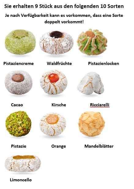 Sizilianische Mandelgebäcke, 350 g, 9 Sorten der weichen Mandelpaste