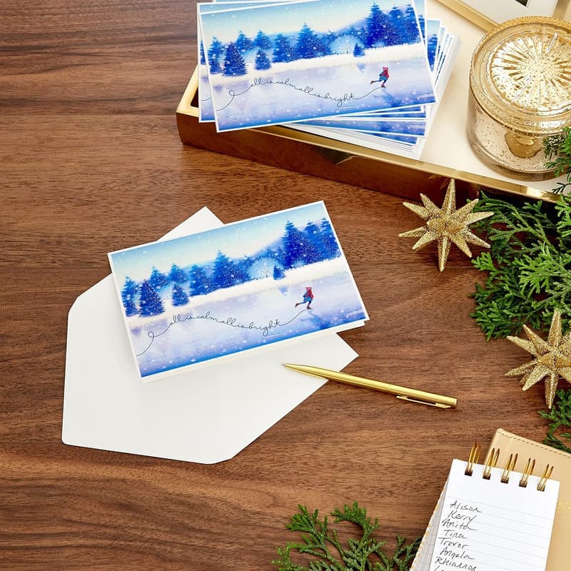 Eislaufen Weihnachtskarten Set (40 Karten mit Umschlägen)