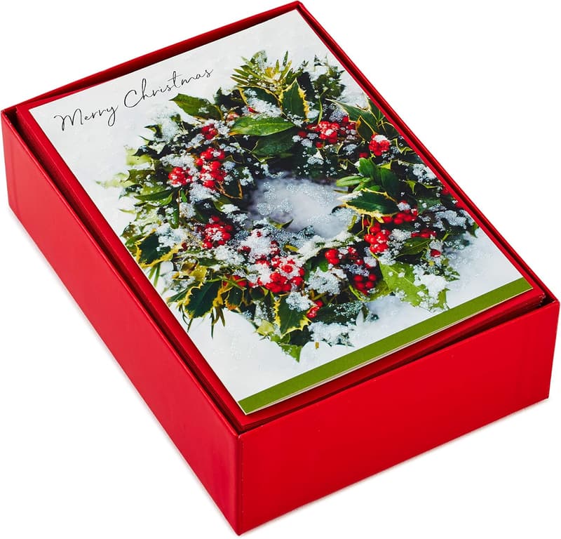 Verschneiter Kranz: 40 Hallmark Weihnachtskarten mit Umschlägen