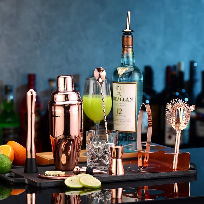 Cocktail Shaker Set aus Edelstahl, 10-teilig, Rosegold für Barkeeper