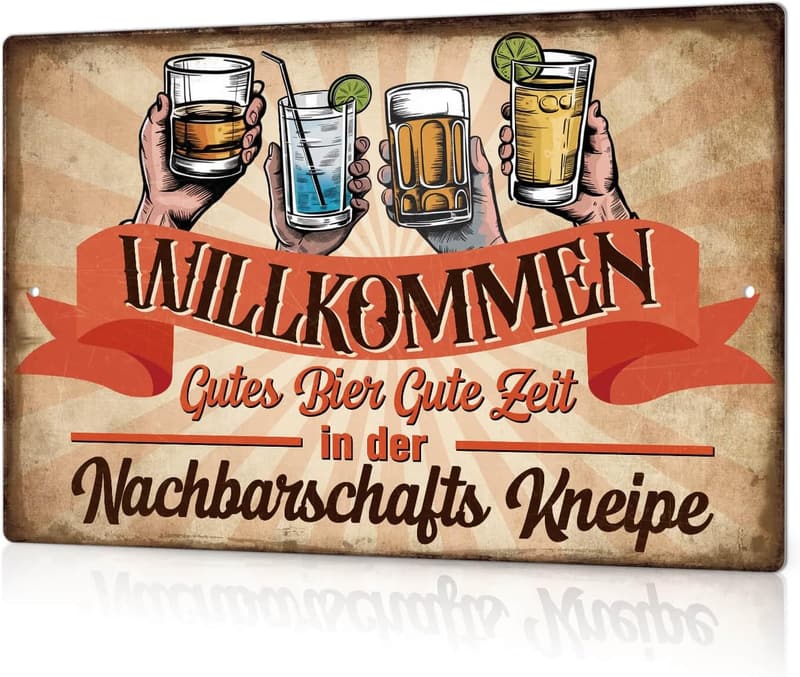 Vintage Metallblechschild „Willkommen in der Nachbarschaft“ für Hausbar, 30x20cm
