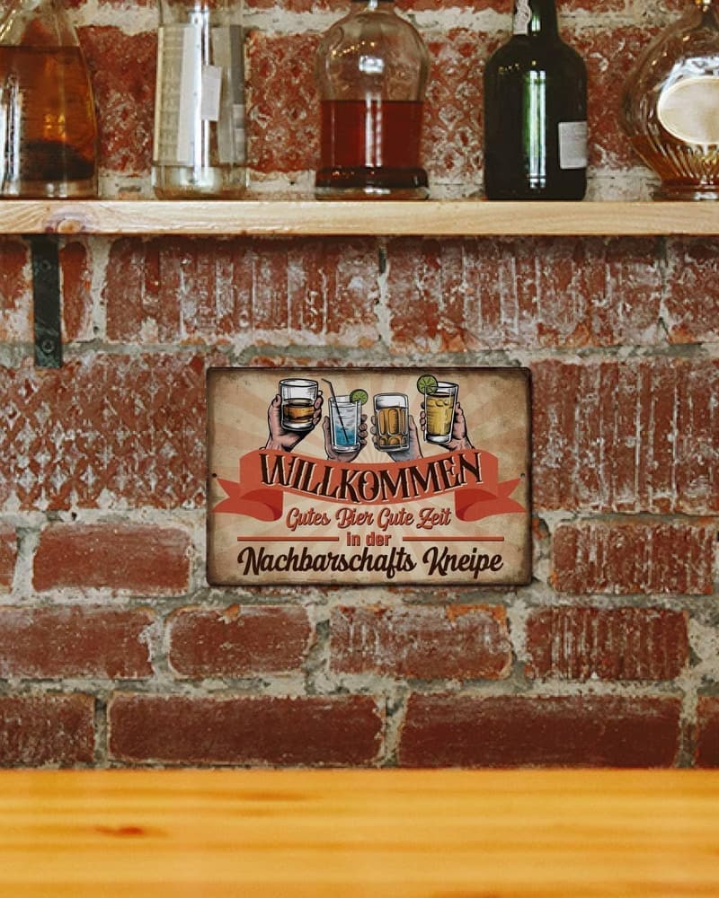 Vintage Metallblechschild „Willkommen in der Nachbarschaft“ für Hausbar, 30x20cm