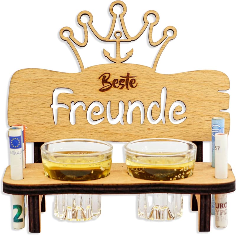 Geschenkset für Beste Freunde: Schnapsbank mit Glas und Kerze