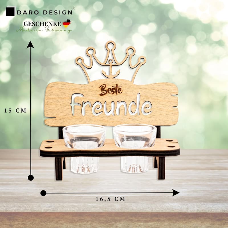 Geschenkset für Beste Freunde: Schnapsbank mit Glas und Kerze
