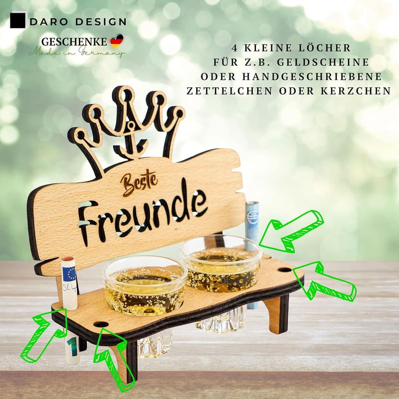 Geschenkset für Beste Freunde: Schnapsbank mit Glas und Kerze