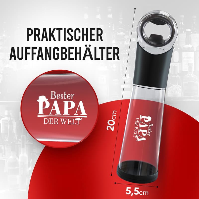 Bieröffner mit Auffangbehälter für Männer – Geschenk für Papa, personalisierte Gravur