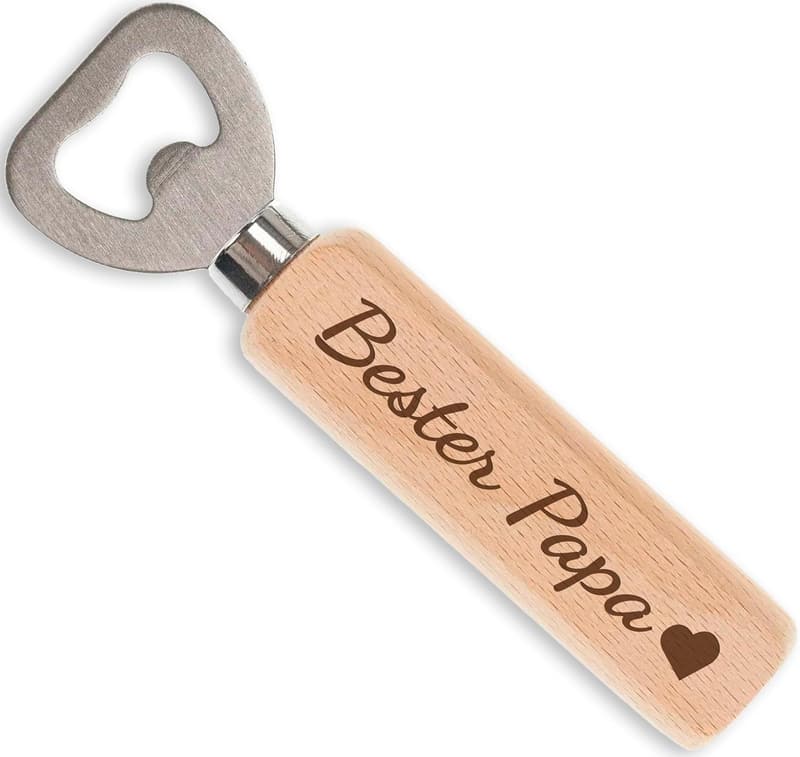 Geschenk für Papa: Gravierter Holzflaschenöffner 