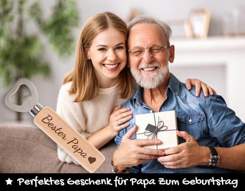Geschenk für Papa: Gravierter Holzflaschenöffner 