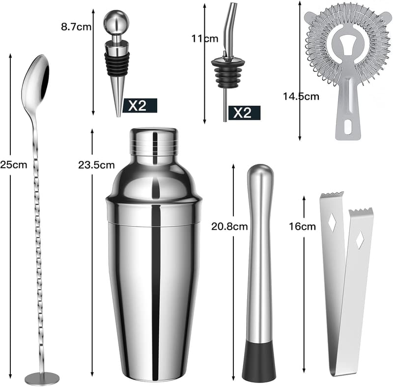 Edelstahl Cocktail Shaker Set 10-teilig mit Rezeptkarten – Geschenke für Männer