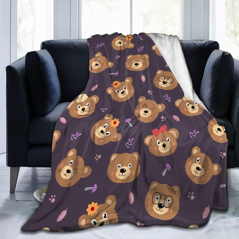 Fleece-Decke mit Bärenmotiv, ultraweich und warm, 203 x 152 cm