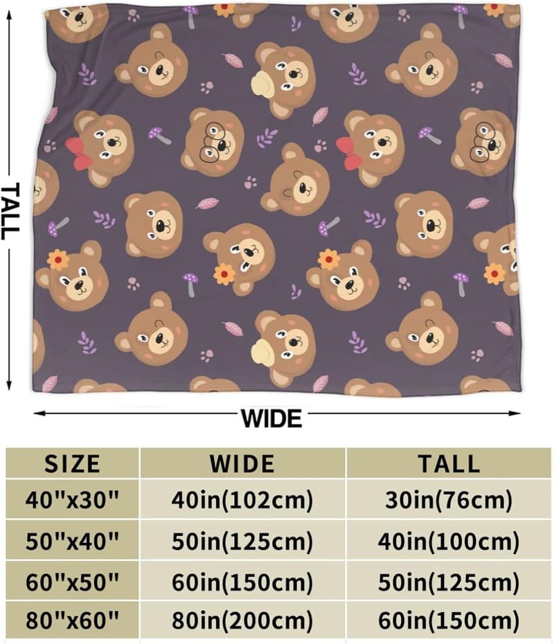 Fleece-Decke mit Bärenmotiv, ultraweich und warm, 203 x 152 cm