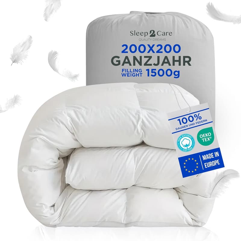 Ganzjahres-Bettdecke 200x200 cm | 100% Daunen & Federn | Öko-Tex zertifiziert