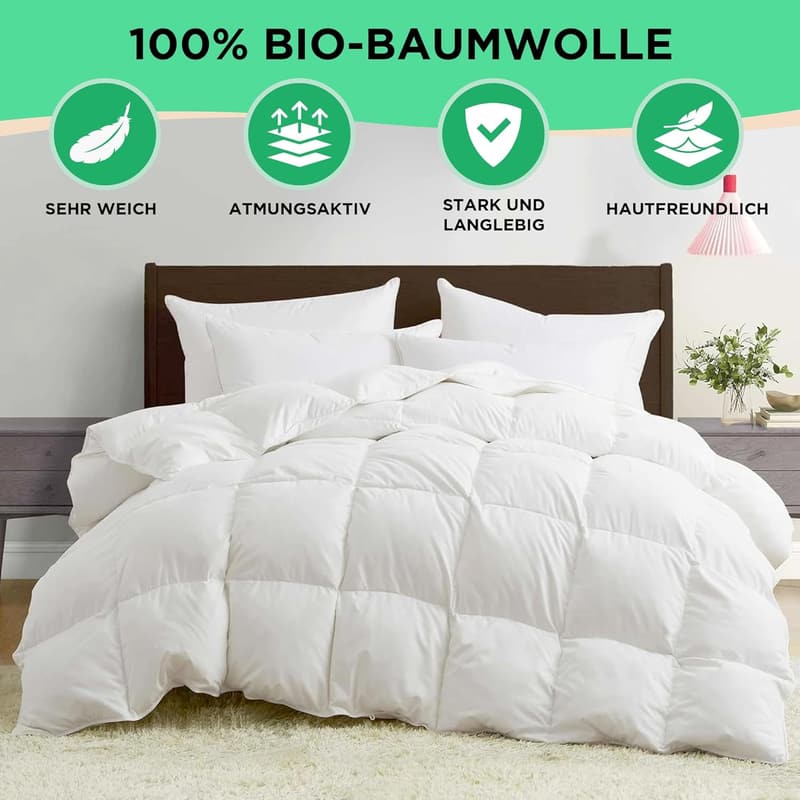 Ganzjahres-Bettdecke 200x200 cm | 100% Daunen & Federn | Öko-Tex zertifiziert