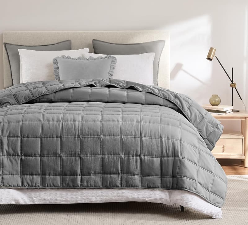 Weiche Mikrofaser Tagesdecke 220x240 cm für Bett und Sofa, grau