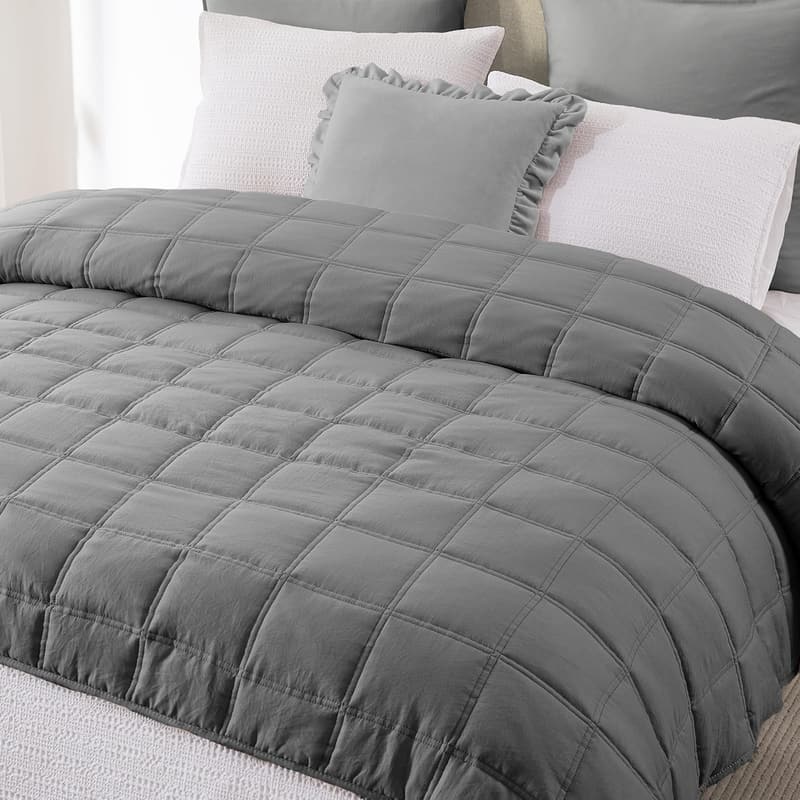 Weiche Mikrofaser Tagesdecke 220x240 cm für Bett und Sofa, grau