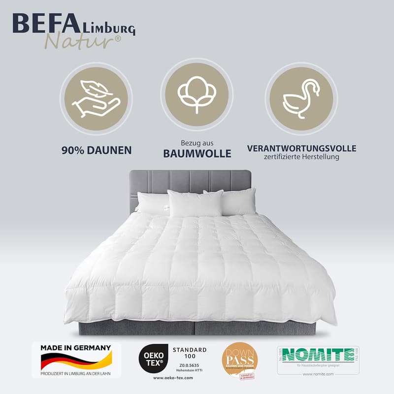 BEFA NATUR Sommerdaunendecke 135x200 cm, 90% Daunen, Allergikergeeignet