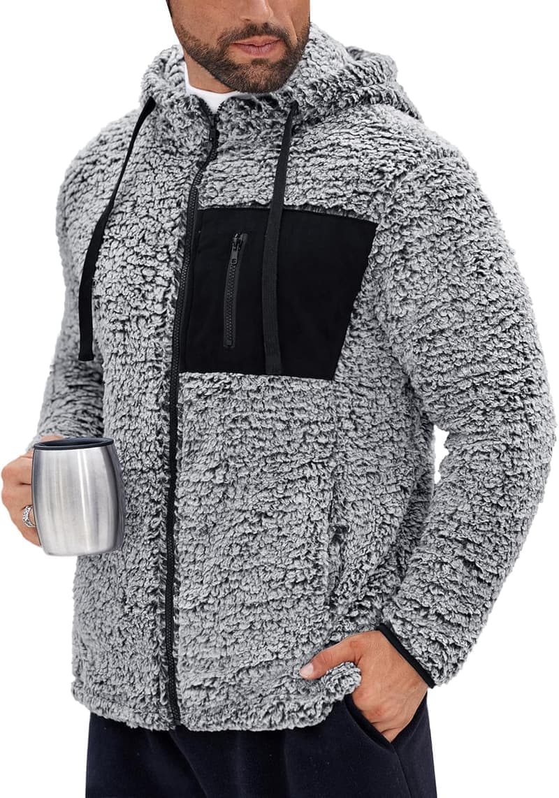 Herren Sherpa Kapuzenjacke aus Vlies mit Taschen (S-XXL)