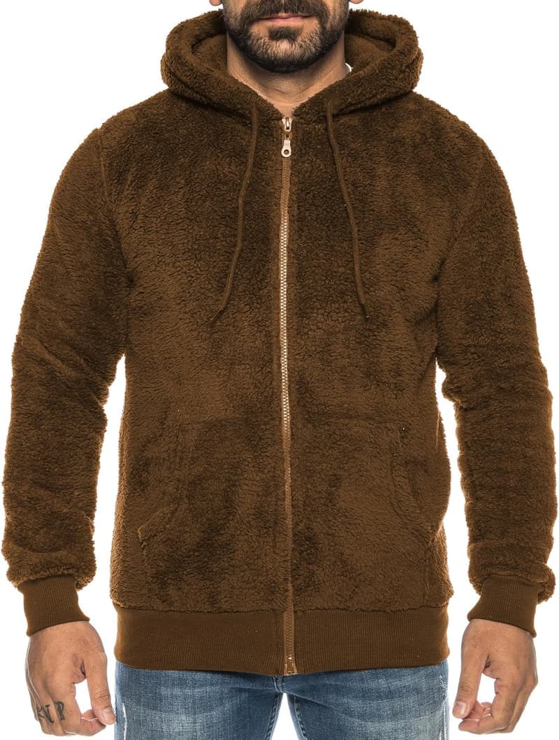 Teddy-Fleecejacke für Herren und Damen mit Kapuze und Taschen