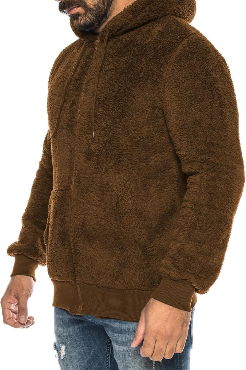 Teddy-Fleecejacke für Herren und Damen mit Kapuze und Taschen