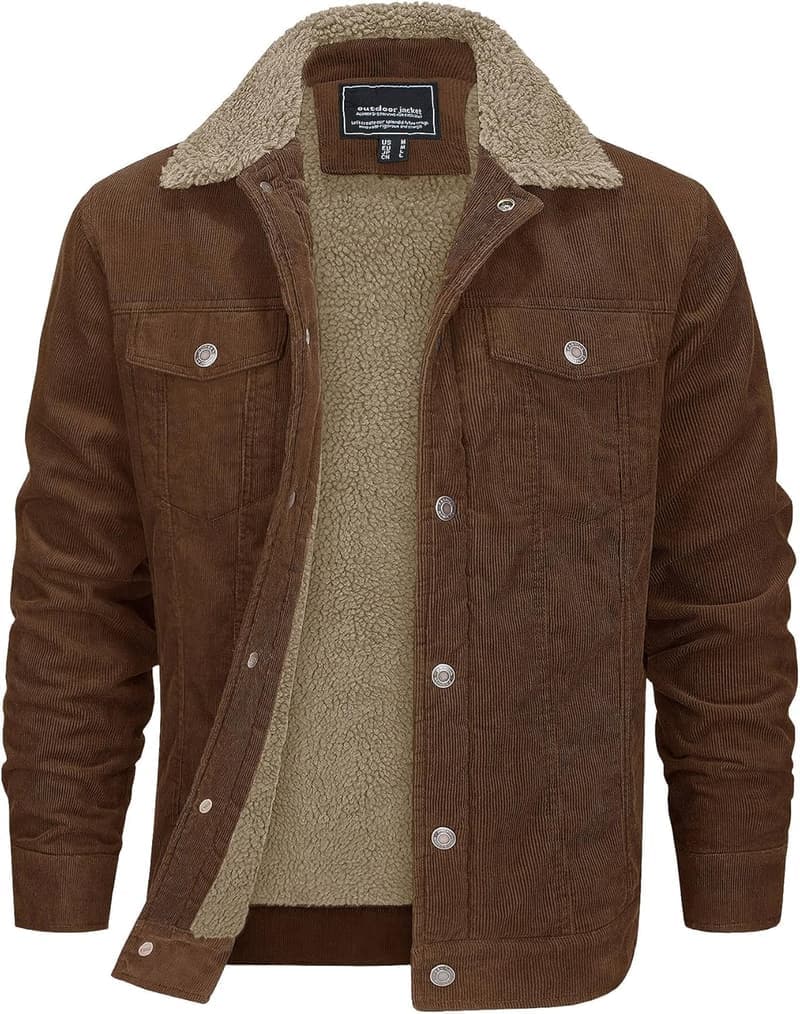 Warme winddichte Cordjacke für Herren - gefütterte Outdoorjacke mit Taschen