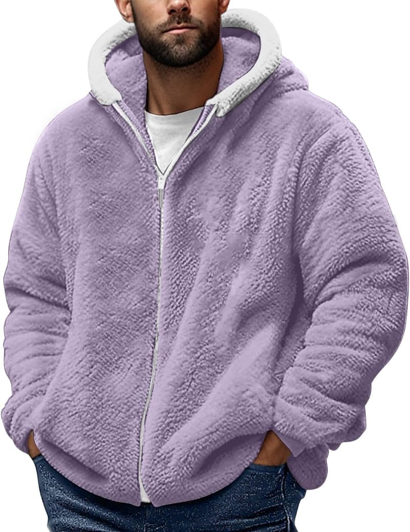 Warmen Teddy-Fleecejacke für Herren mit Kapuze, Größen S-4XL