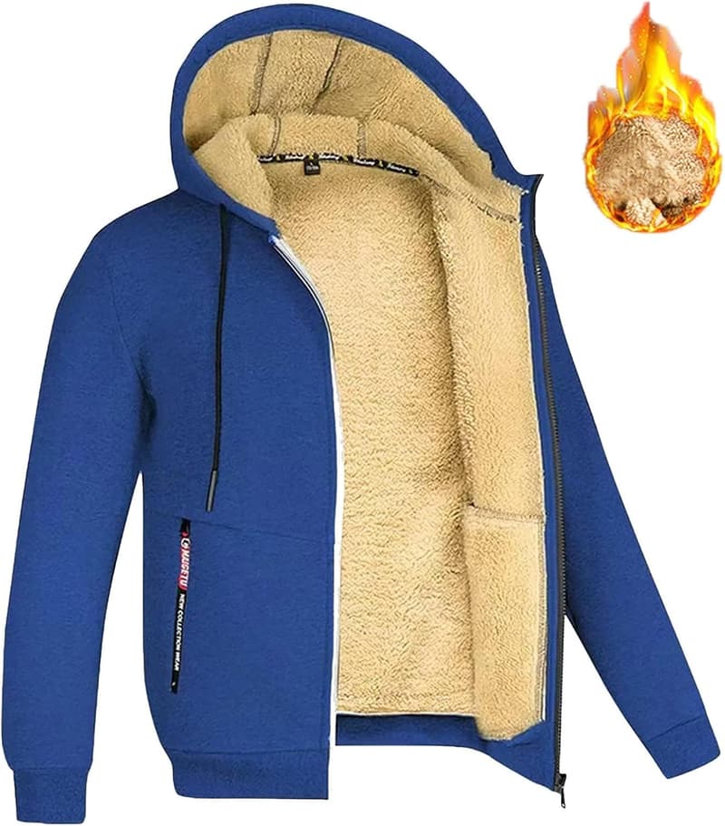 Herren Winter Fleecejacke mit Kapuze und Sherpa-Futter