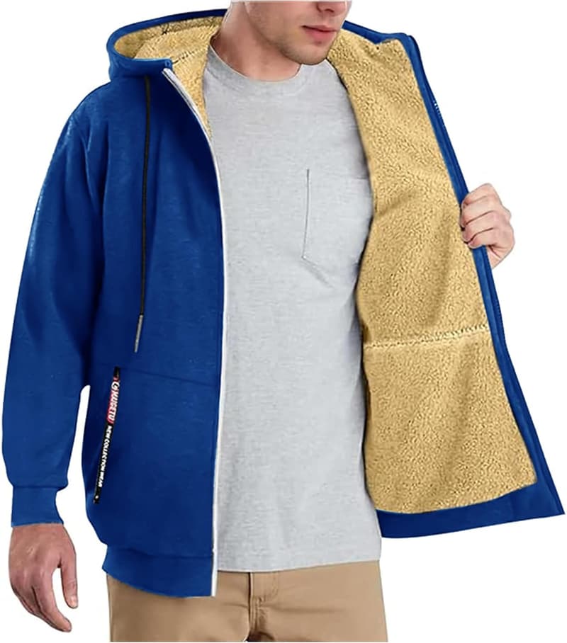 Herren Winter Fleecejacke mit Kapuze und Sherpa-Futter