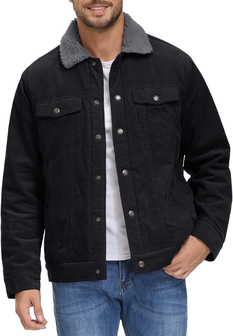 TACVASEN Herren Übergangsjacke mit Teddyfell-Kragen, gefüttert
