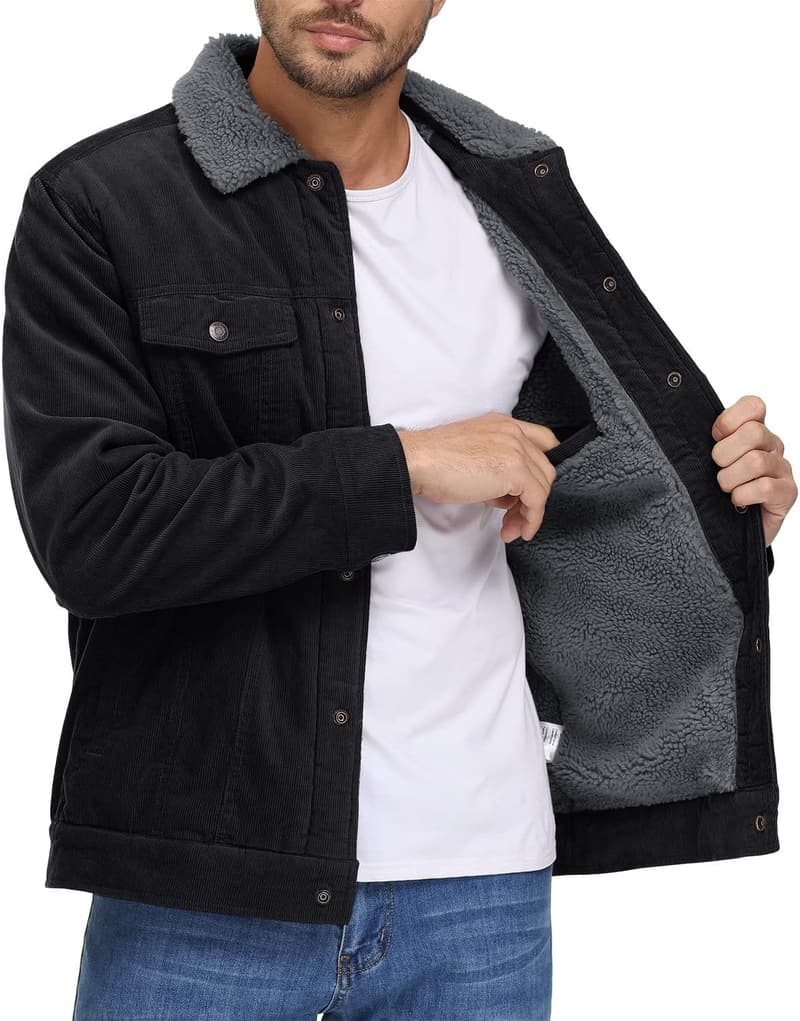 TACVASEN Herren Übergangsjacke mit Teddyfell-Kragen, gefüttert