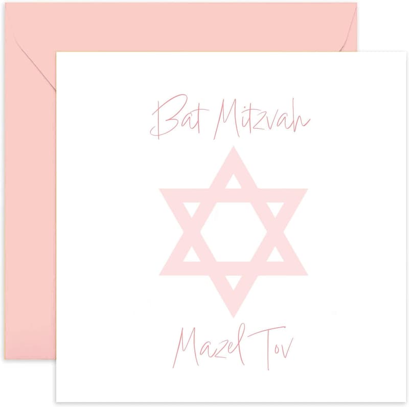 Bat Mitzvah Karte für Mädchen – rosa Davidstern-Design mit Umschlag