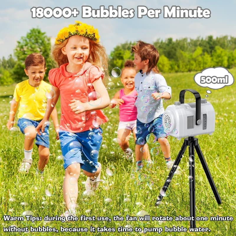 Automatische Seifenblasenmaschine für Kinder, 17oz, wiederaufladbar, mit Stativ