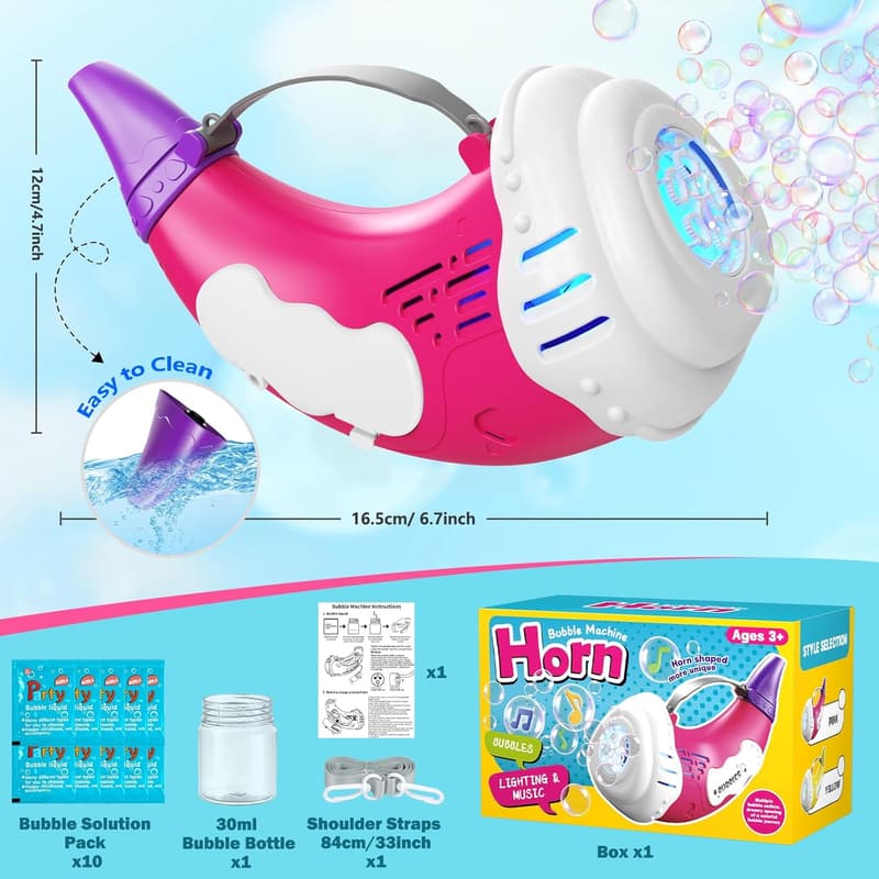 Seifenblasenmaschine 2-in-1 für Kinder - Automatisch & Mundbetrieb, rosa