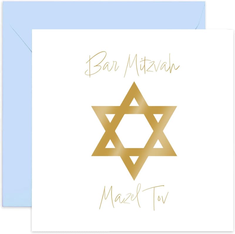 Bar Mitzvah Glückwunschkarte mit Davidstern in Goldfolie für Jungen