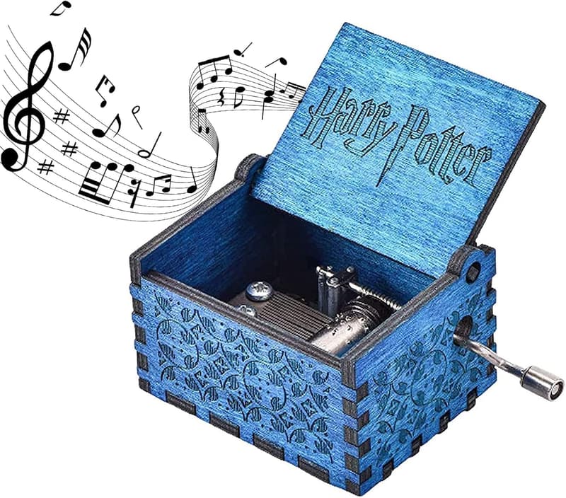 Vintage Musikbox aus Holz für Kinder - Handkurbel-Spieluhr Blau