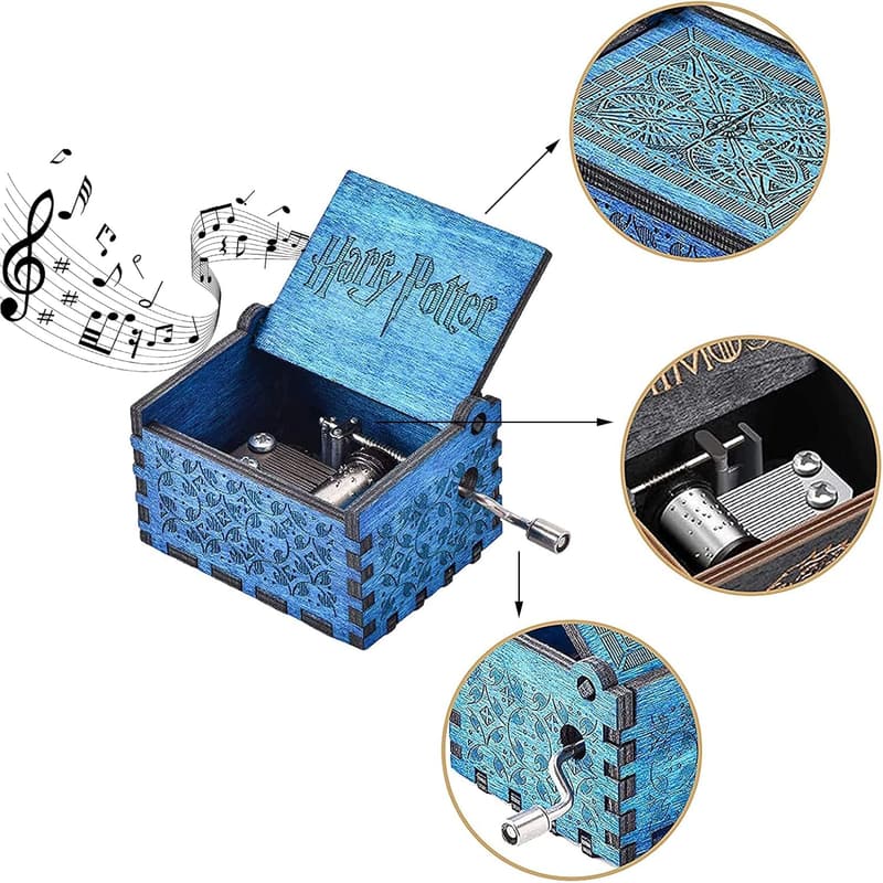 Vintage Musikbox aus Holz für Kinder - Handkurbel-Spieluhr Blau