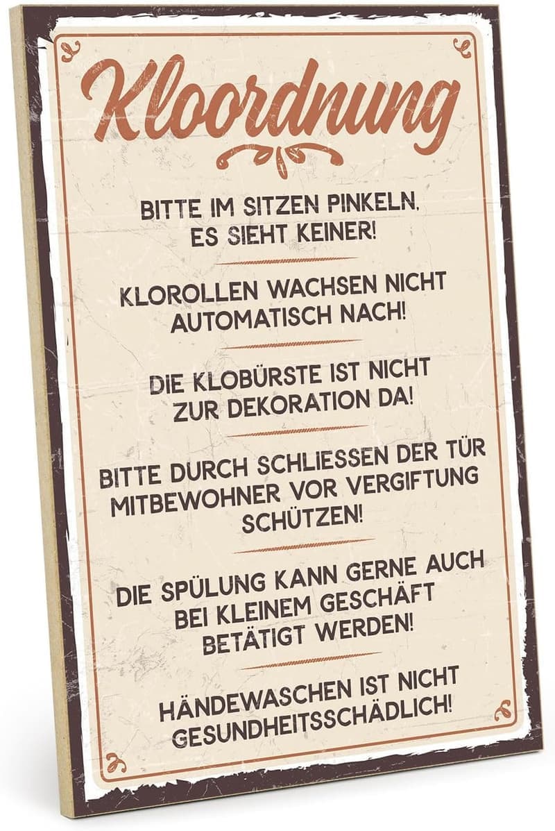 Holzschild im Vintage-Look „KLOORDNUNG“ – Geschenkdekoration für Paare