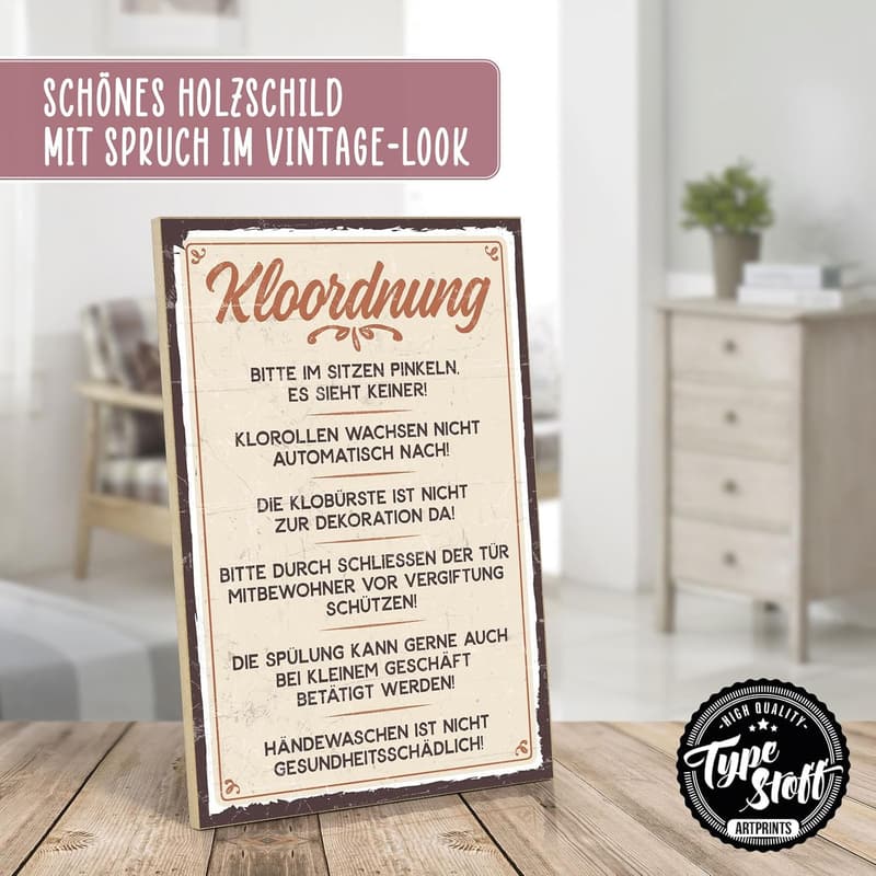 Holzschild im Vintage-Look „KLOORDNUNG“ – Geschenkdekoration für Paare