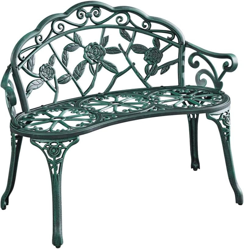 Vintage Gartenbank aus wetterfestem Aluminiumguss für Terrasse und Balkon, grün