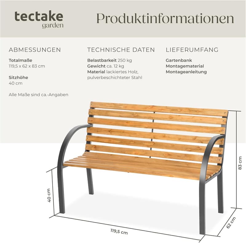 Wetterfeste 2-Sitzer Gartenbank aus Holz im Landhausstil