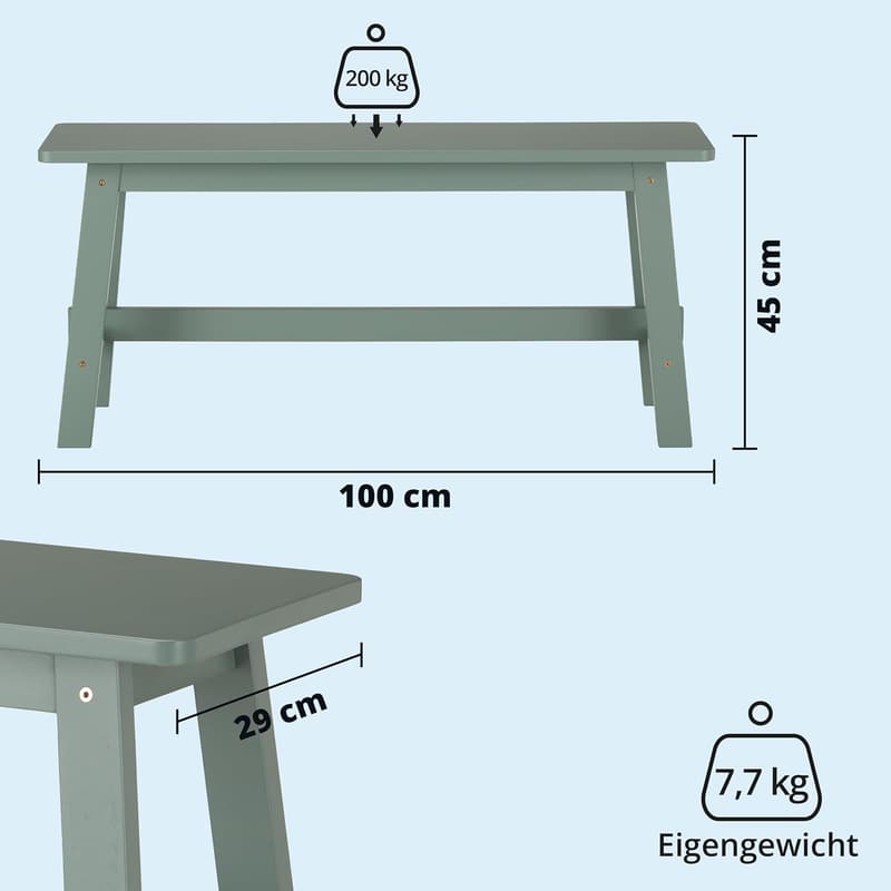 Gummibaum Holzbank im Landhausstil - Flur- und Schuhbank, 100x45x29 cm