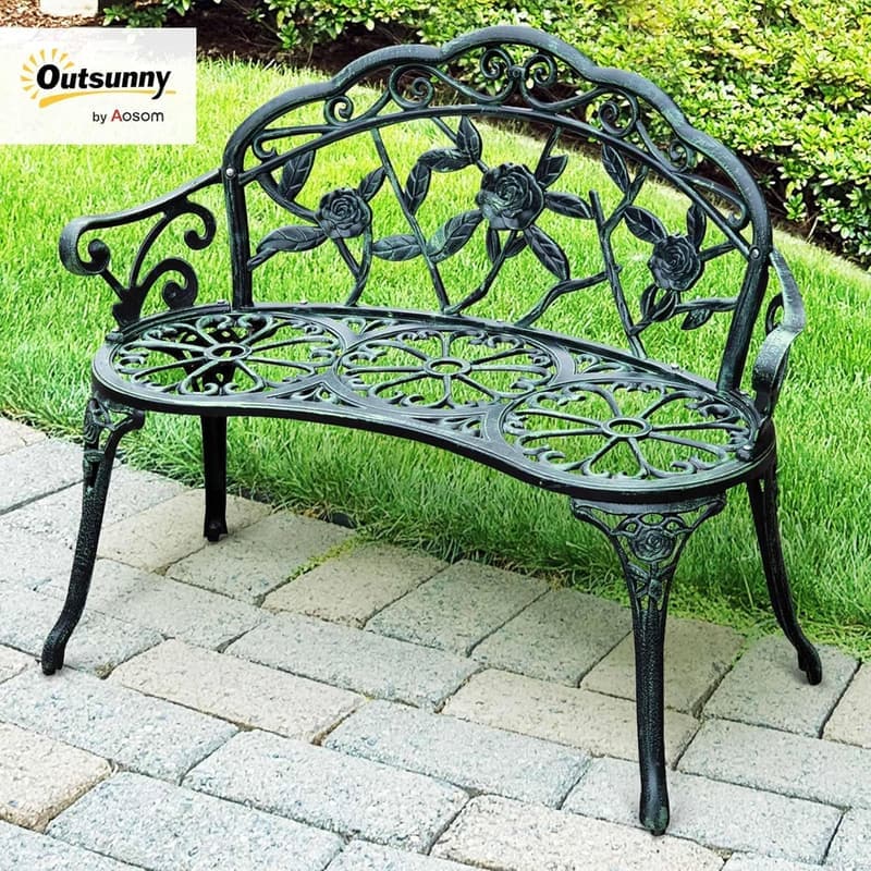 Robuste 2-Sitzer Gartenbank mit Rückenlehne - Antik Grün, 240 kg belastbar
