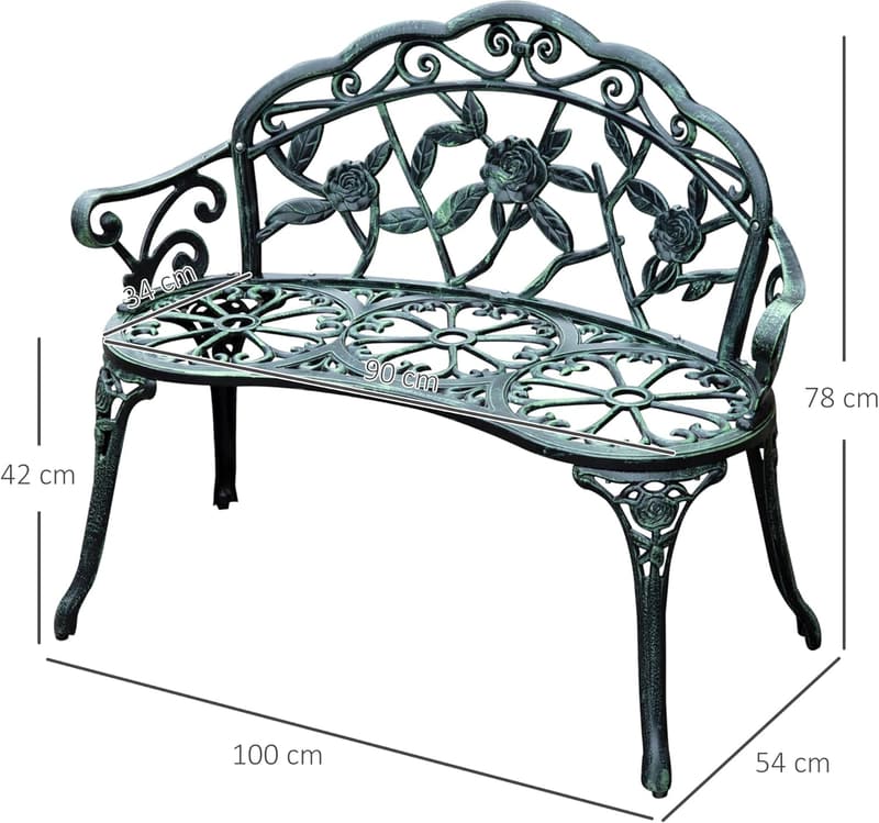 Robuste 2-Sitzer Gartenbank mit Rückenlehne - Antik Grün, 240 kg belastbar