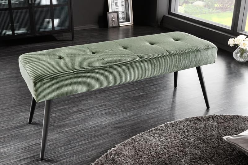 Moderne Polsterbank 100 cm in Grün mit schwarzen Metallbeinen