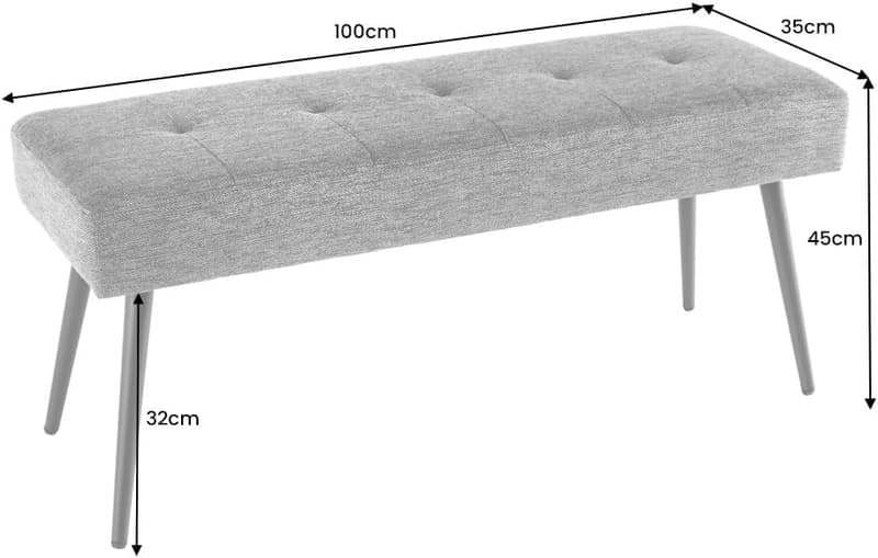 Moderne Polsterbank 100 cm in Grün mit schwarzen Metallbeinen