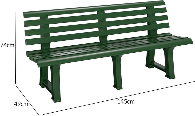 Wetterfeste Gartenbank mit Rückenlehne, 240 kg belastbar, grün, 145x46 cm