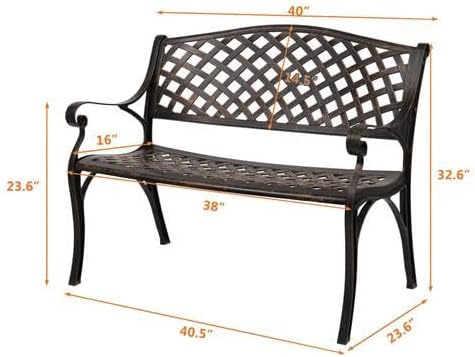 Wetterfeste 2-Sitzer Gartenbank aus Aluminium mit floralem Design