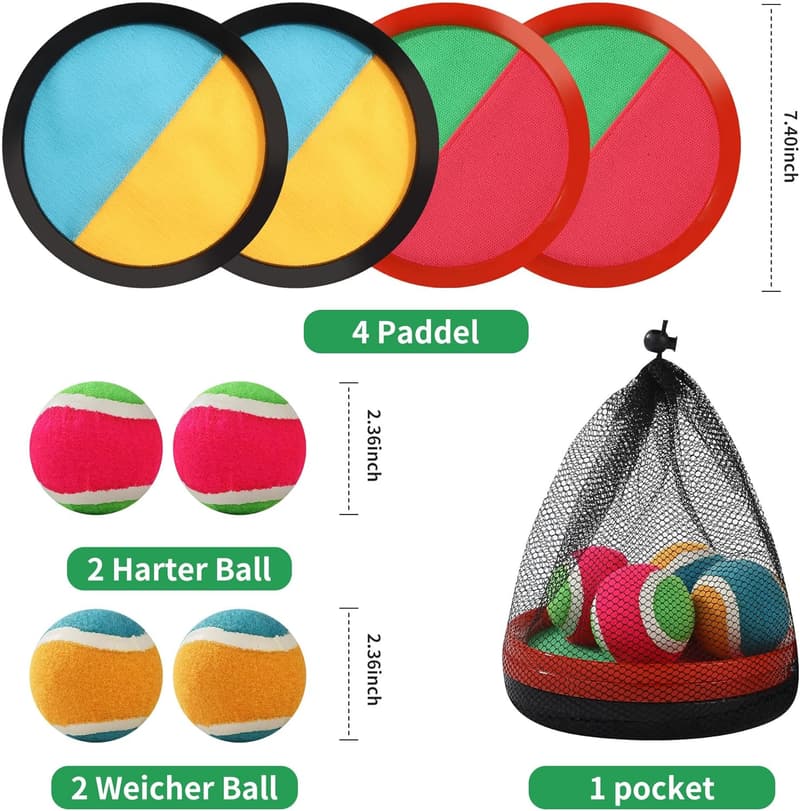 Klettballspiel für Kinder ab 3 Jahren – 4 Fangscheiben & Bälle mit Tasche