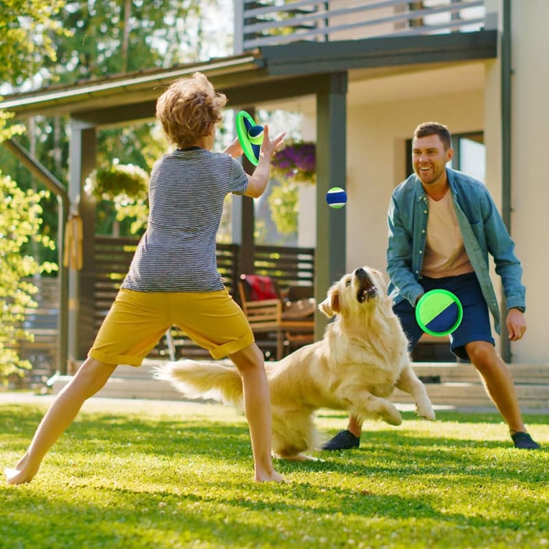 Klettballspiel für Kinder – Outdoor-Wurfspiel mit 4 Bällen und Fangscheiben