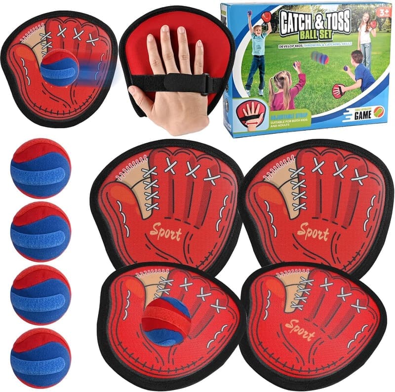 Klettballspiel für Kinder ab 3 Jahren – Outdoor Wurfspiel mit 4 Fangscheiben und 4 Bällen